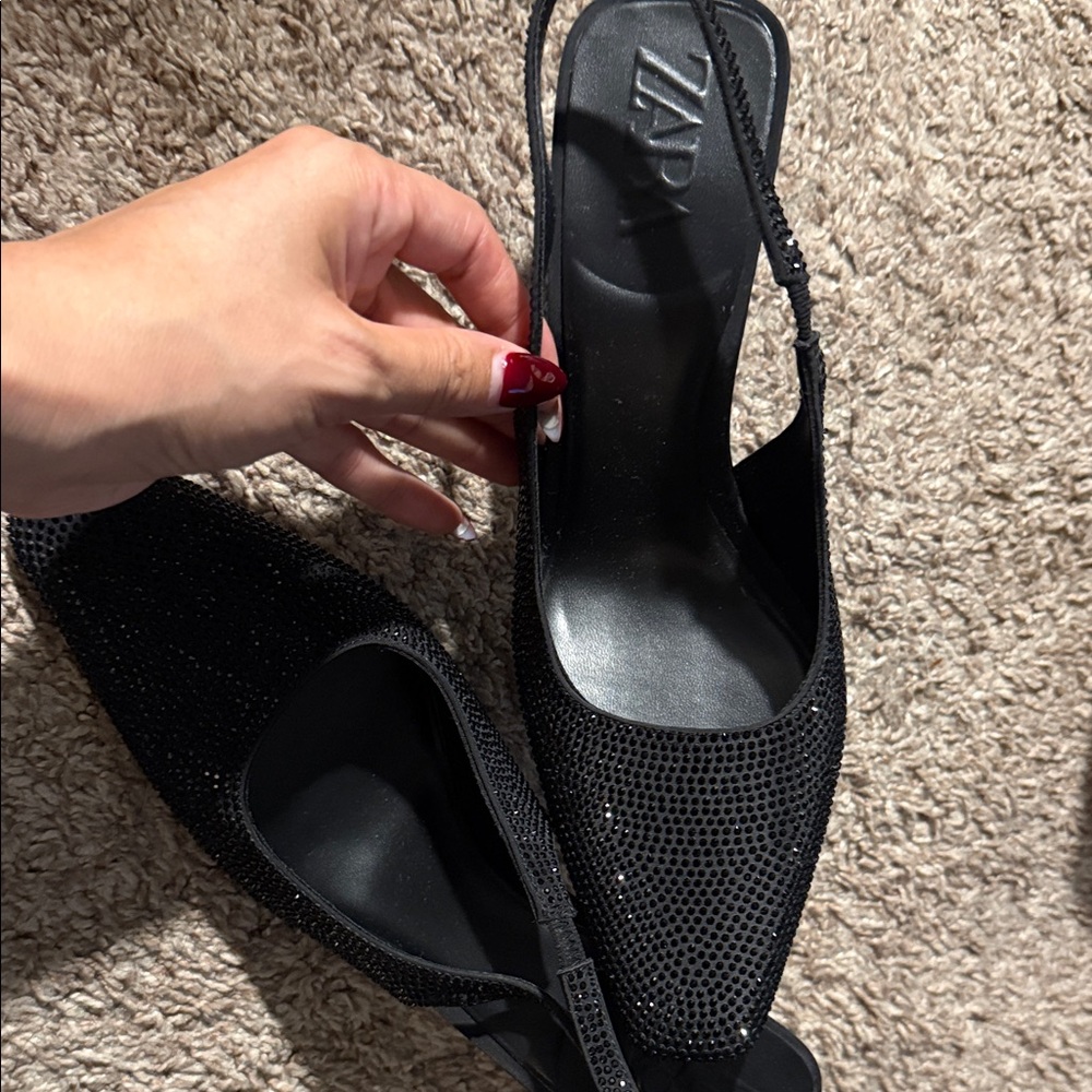 Zara Sparkling Black Mesh Heels